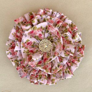 Handmade flower clip, ruffled hair flower, purse accessory, Pink accent flower